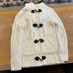 Unbranded Women's Medium Cream Cable Knit Soft Interior Toggle Closure Jacket
